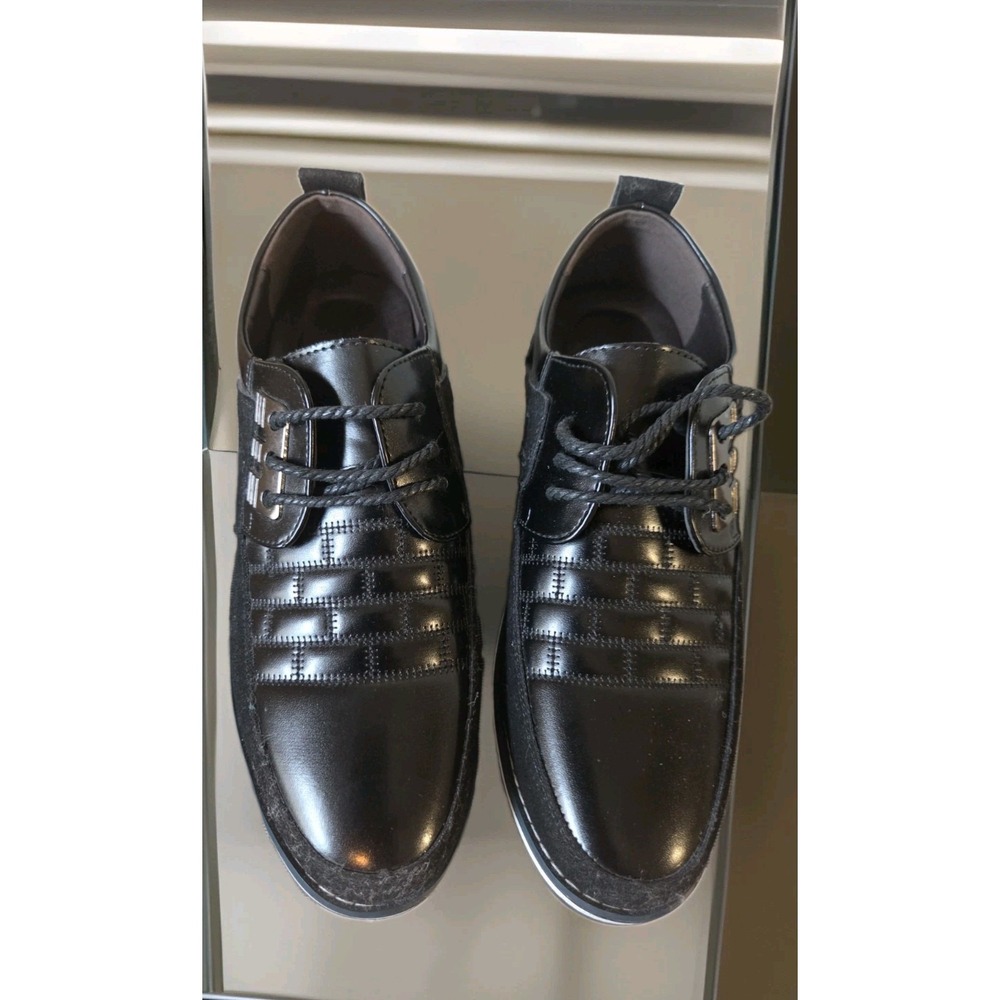Gatsby Shoes Mens 9 Black Faux Leather Oxford Derby Lace Up Orthopedic NEW